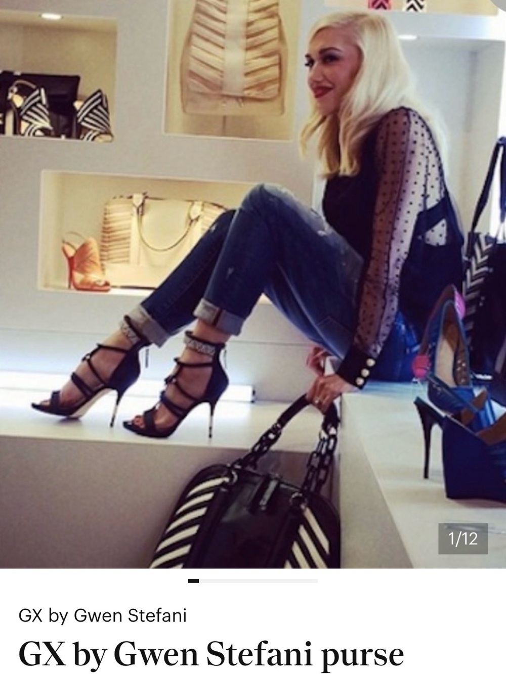 GX by Gwen Stefani Black and White Patent Stripe Tote